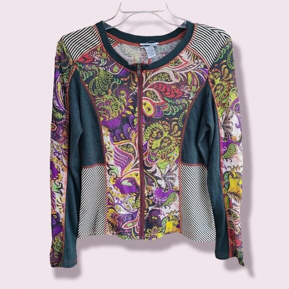 Mirror Image Women's Full Zip Top Blouse Long Sleeves Colorblock Size M - Picture 3 of 11